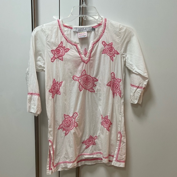 Gretchen Scott Designs Coverup Pink White Turtles Girls 8-10 - Picture 1 of 6